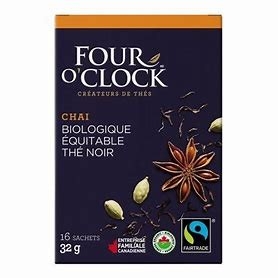 Four O Clock Thé noir Chai biologique équitable 16 sachets