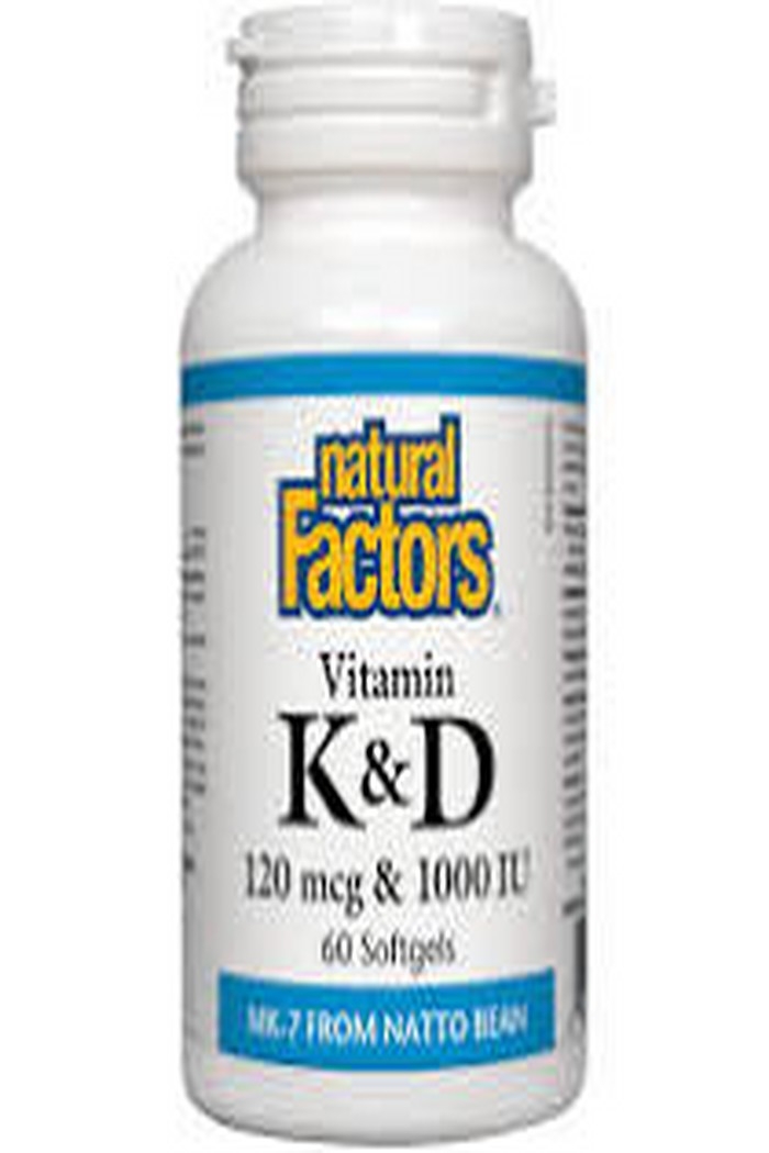 Natural Factors Vitamine D&K 120mg & 1000UI 60 gél.